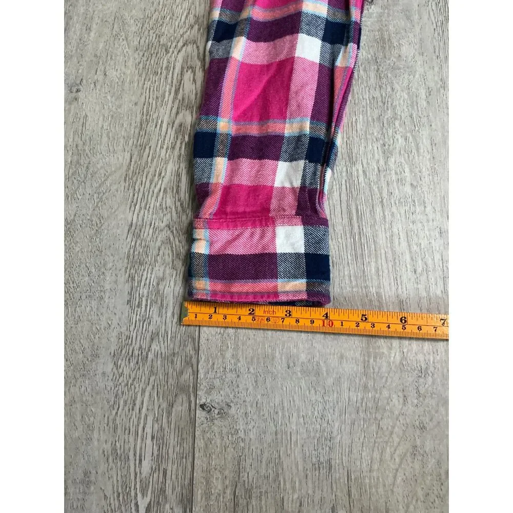 Eddie Bauer Women’s M Pink Plaid Hooded Flannel Shirt Outdoors/Hiking/Camping
